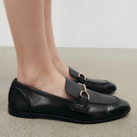 Zara Women’s Black Leather Loafers size 10/40 - Picture 1 of 16